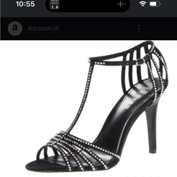 Ralph Lauren black silver rhinestone embellished heel sandal heel 9.5 - Picture 1 of 8